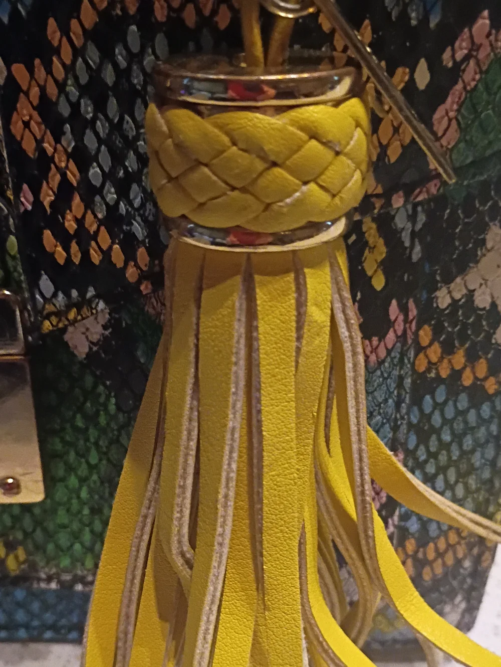 ALDO Multicolor Snake-Print Satchel with Yellow Tassel Charm